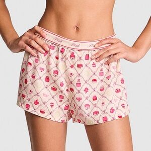 PINK Silky Sleep Boxer Shorts, Size Large, Cute Sweets Print